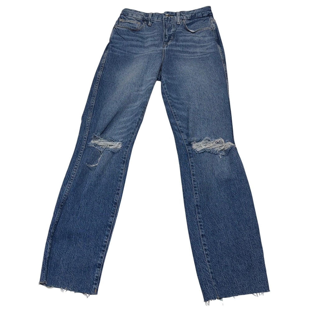 Good American Blue Distressed High Rise‎ Straight Leg Jeans Womens Size 2/26